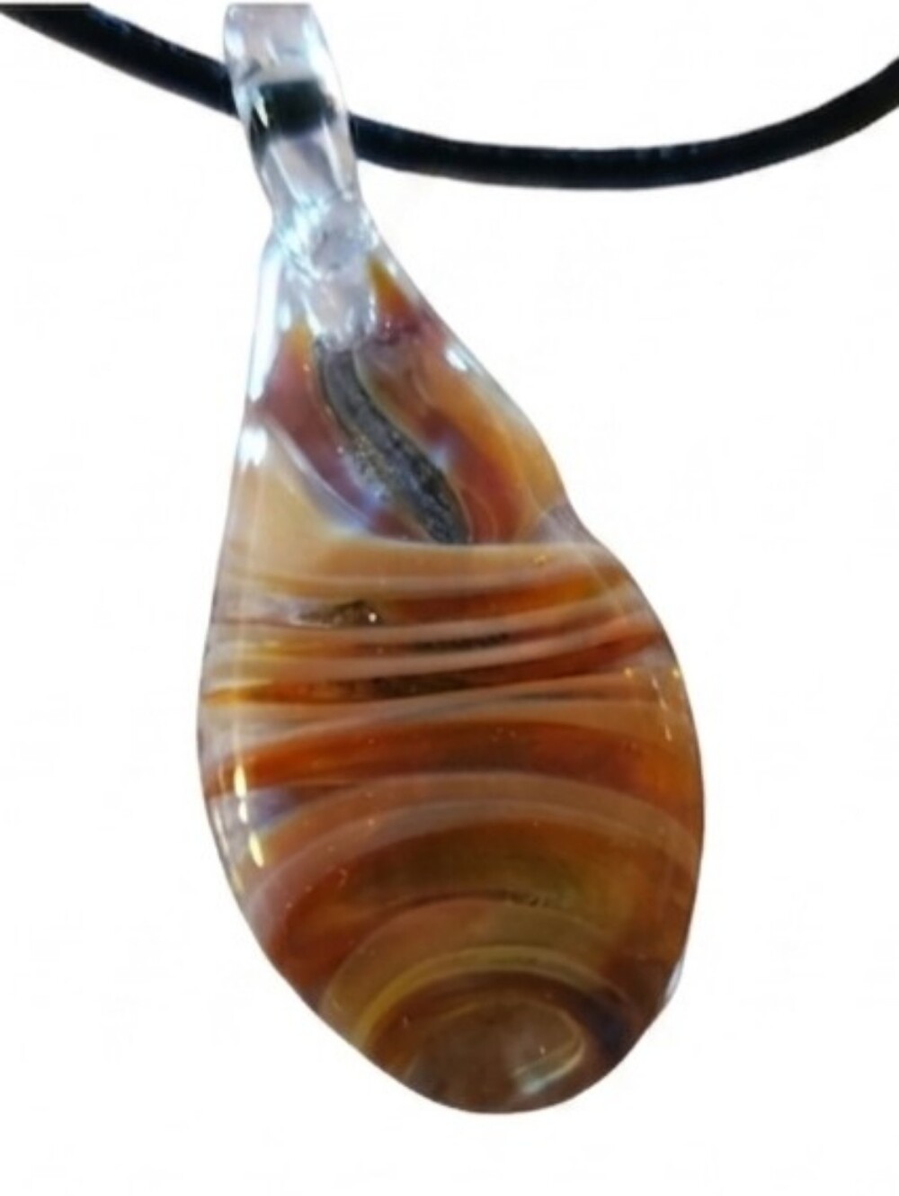 Glass Pendant with 18" Leather necklace Blown Glass Handmade
